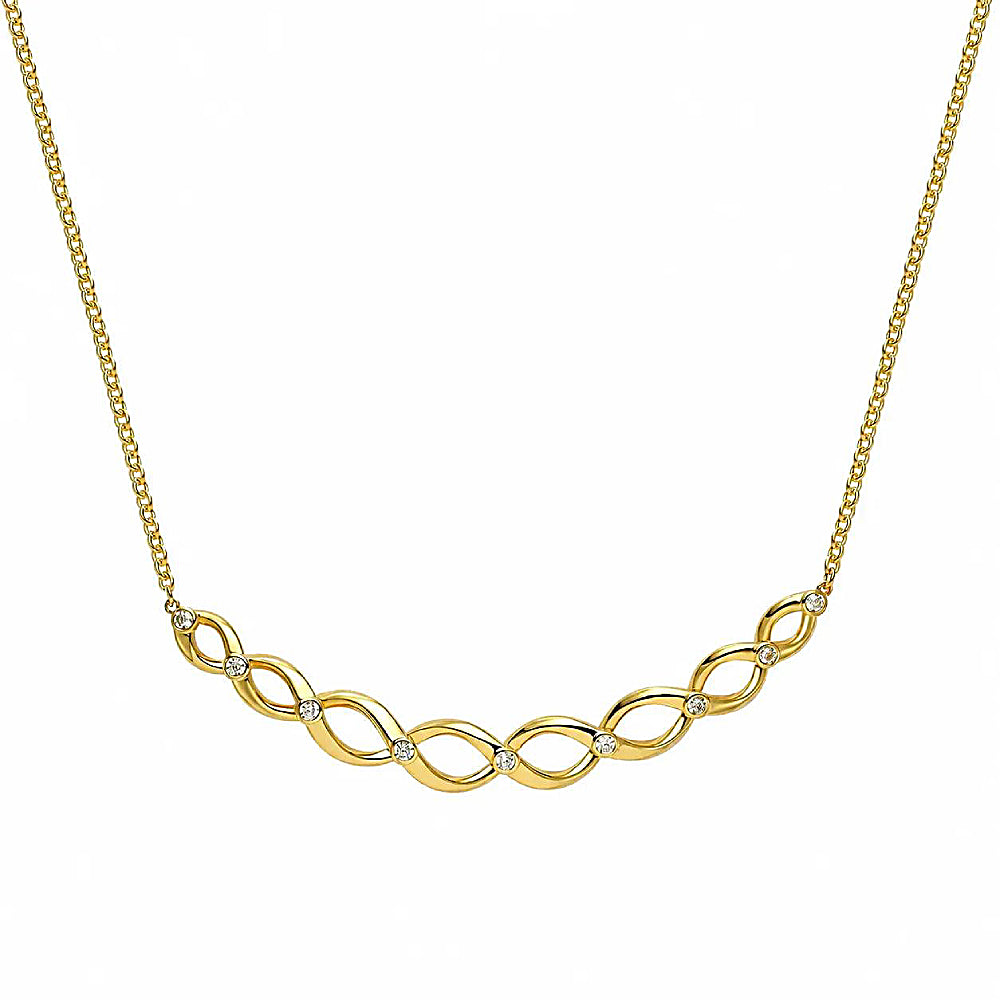 Discover the Ormiro DNA Necklace at The Luxe Maison, featuring a double-helix design with sparkling 5A cubic zirconia and 18K gold plating for a modern, elegant statement of individuality.
