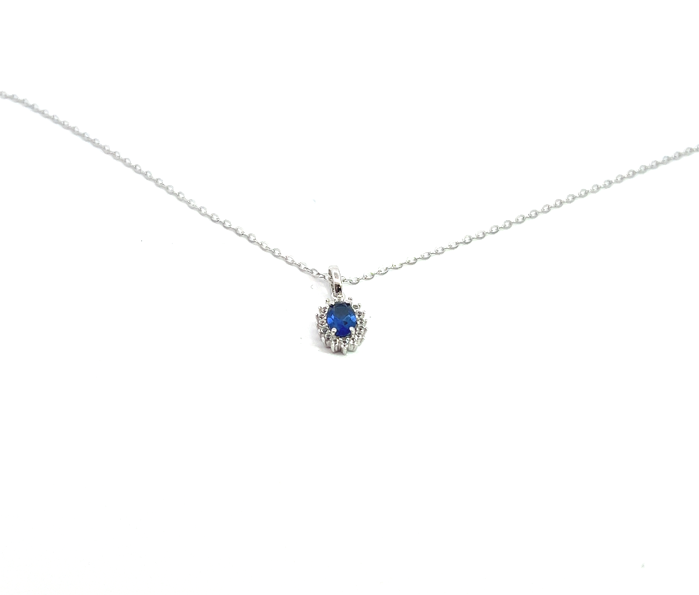 Shop online premium sterling silver blue sapphire pendant necklace with cubic zirconia stones.