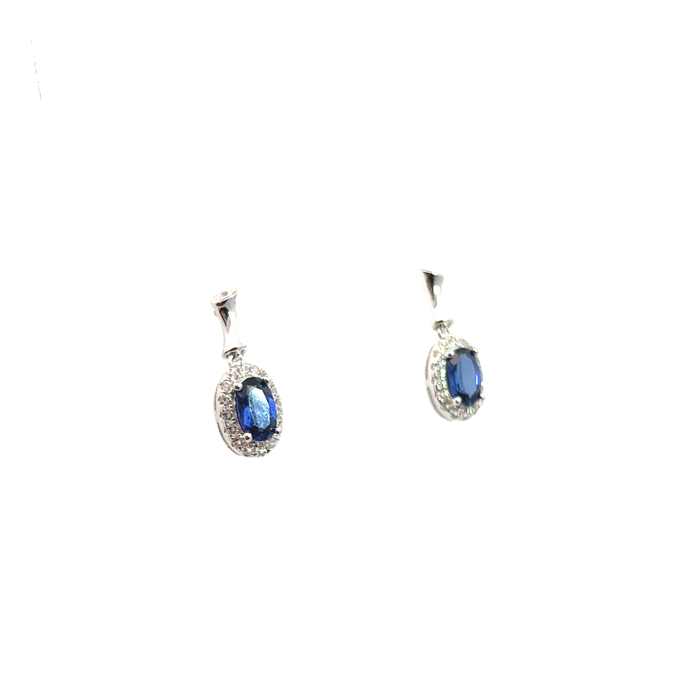 Shop online premium sterling silver blue sapphire dangler earrings with sparkling CZ stones.