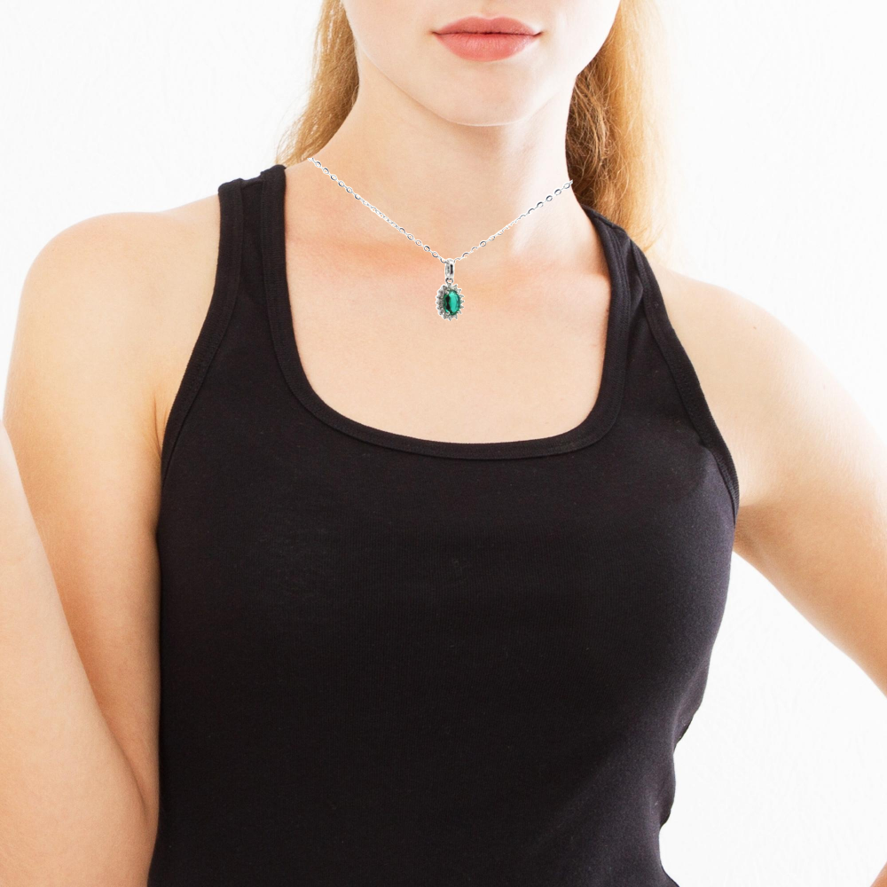 Shop online premium sterling silver emerald pendant necklace with sparkling cubic zirconia stones.