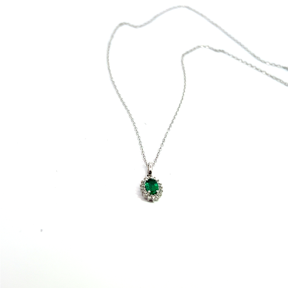 Shop online premium sterling silver emerald pendant necklace with sparkling cubic zirconia stones.