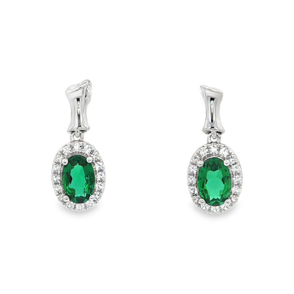 Shop online premium sterling silver emerald dangler earrings with sparkling cubic zirconia stones.