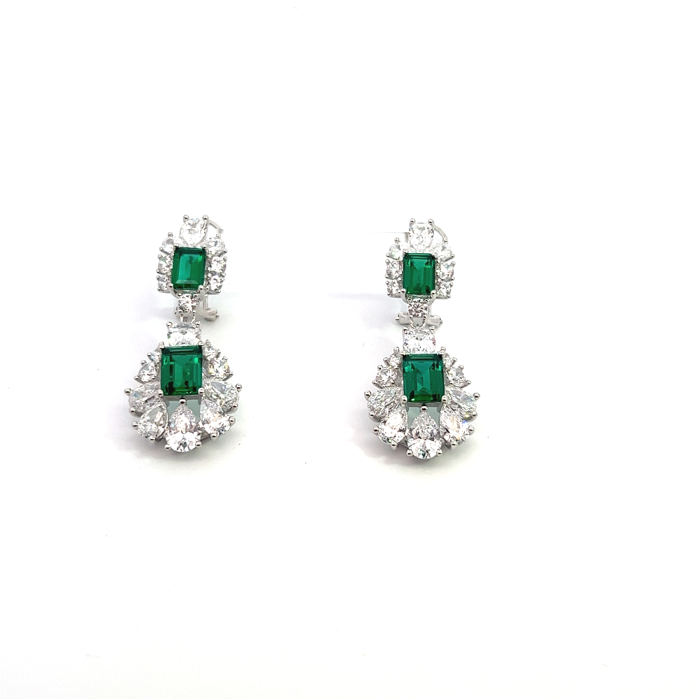Shop online premium sterling silver emerald dangler earrings with sparkling cubic zirconia stones.