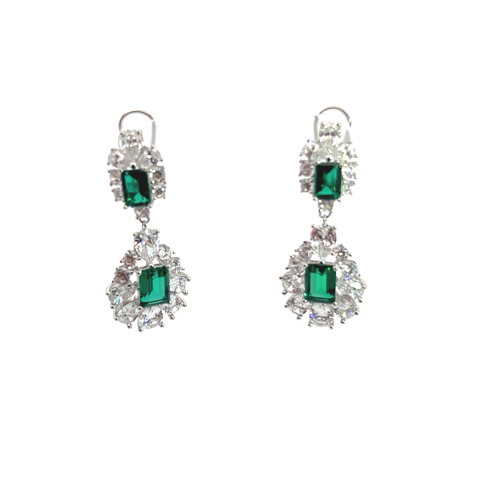 Shop online premium sterling silver emerald dangler earrings with sparkling cubic zirconia stones.