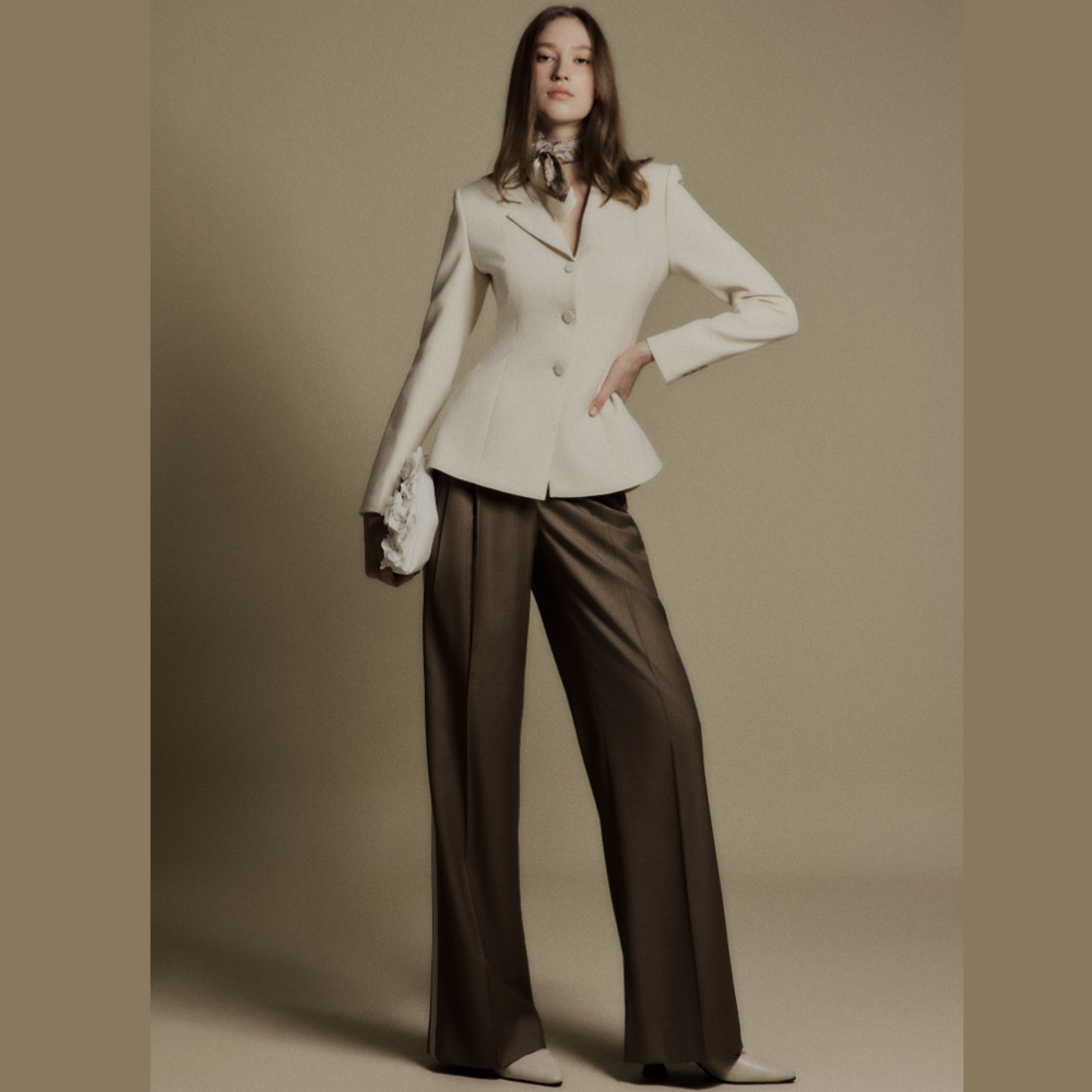 Find timeless style during online dress shopping with the refined Pearl Ivory Tailored Suit Jacket. Shop Now!