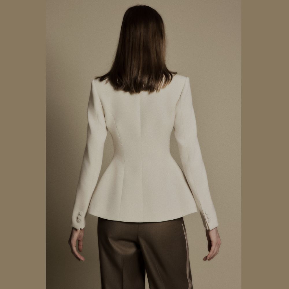 Find timeless style during online dress shopping with the refined Pearl Ivory Tailored Suit Jacket. Shop Now!