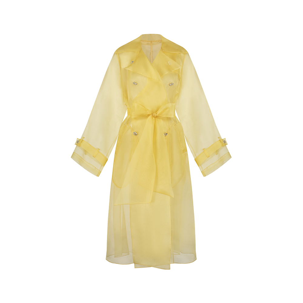 Shop The Luxe Maison Pure Silk Organza Trench Coat With Crystal Buttons at our clothing store in India. Perfect blend of elegance and style. Shop Now!