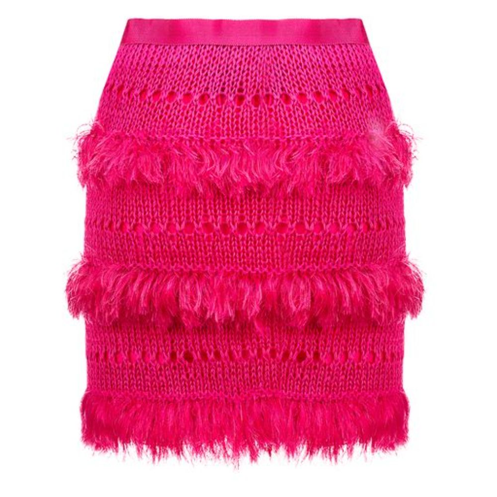 Purple Handmade Knit Skirt is always on trend. The midi skirt has wavy ruffles.