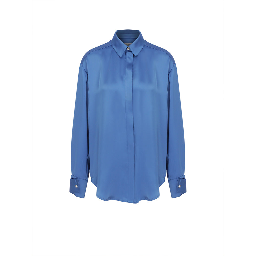 Ravenna Satin Shirt in French Blue