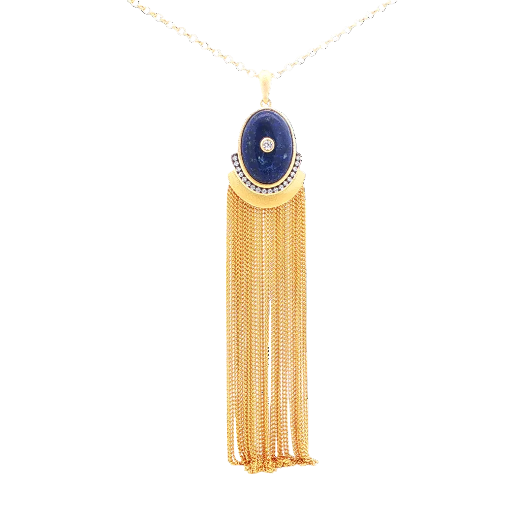 Shop online premium 18K gold-dipped lapis lazuli pendant necklace with sparkling CZ stones.