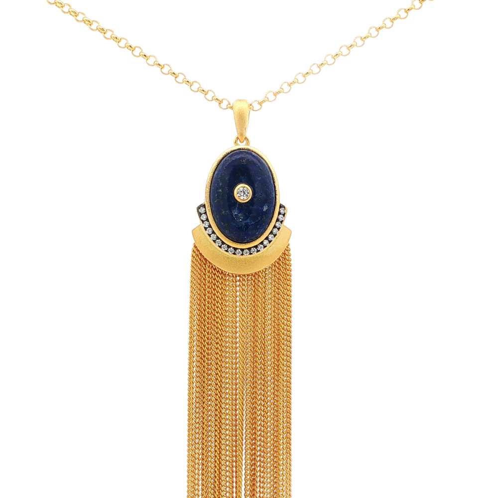 Shop online premium 18K gold-dipped lapis lazuli pendant necklace with sparkling CZ stones.