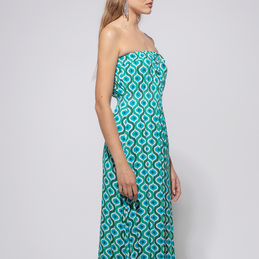 Shop printed green strapless dress from our curation of designer dresses for casual & outwear for women exclusively at The Luxe Maison. Shop now!