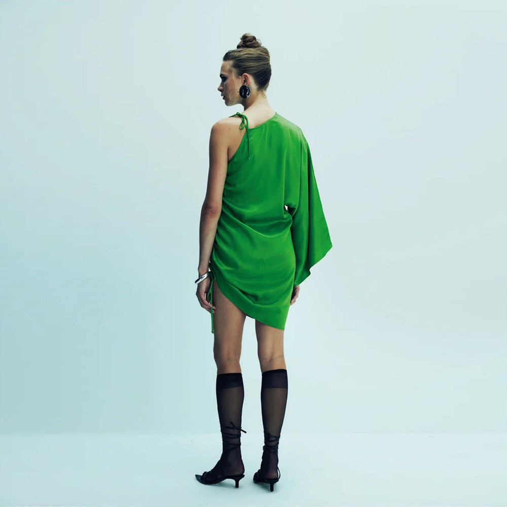 Step into women cloth shops for refined Rocha Asymmetric Mini Satin Dress. Shop Now!