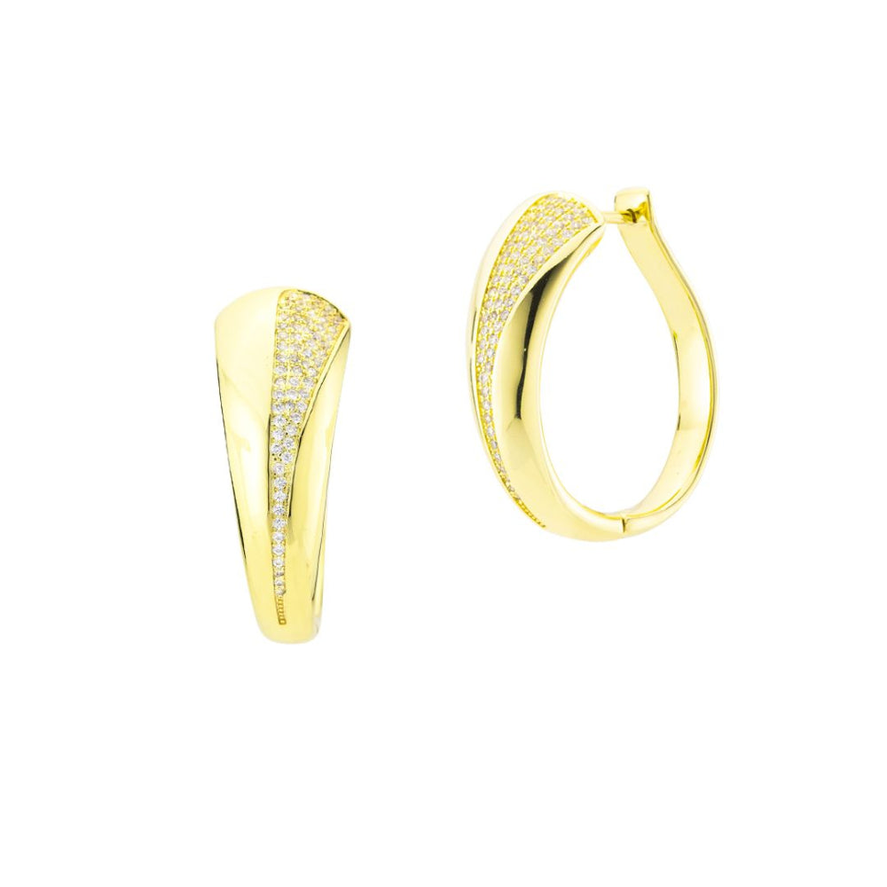 Shop online premium gold plated oval hoop earrings with sparkling pavé cubic zirconia detailing for elegant everyday styling.
