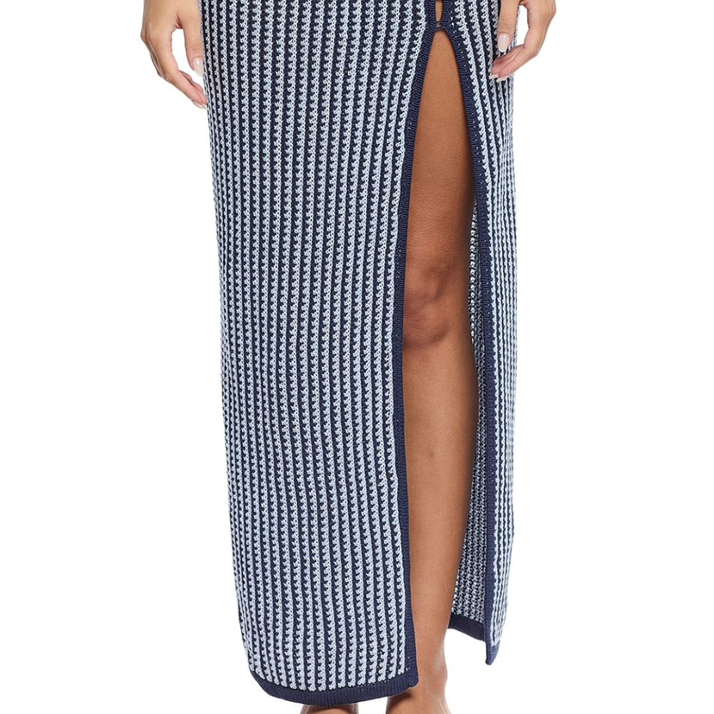 Shop the Rosalia Skirt at TLM, featuring hand-woven openwork detailing and a side slit. Explore luxury beachwear on The Luxe Maison website.