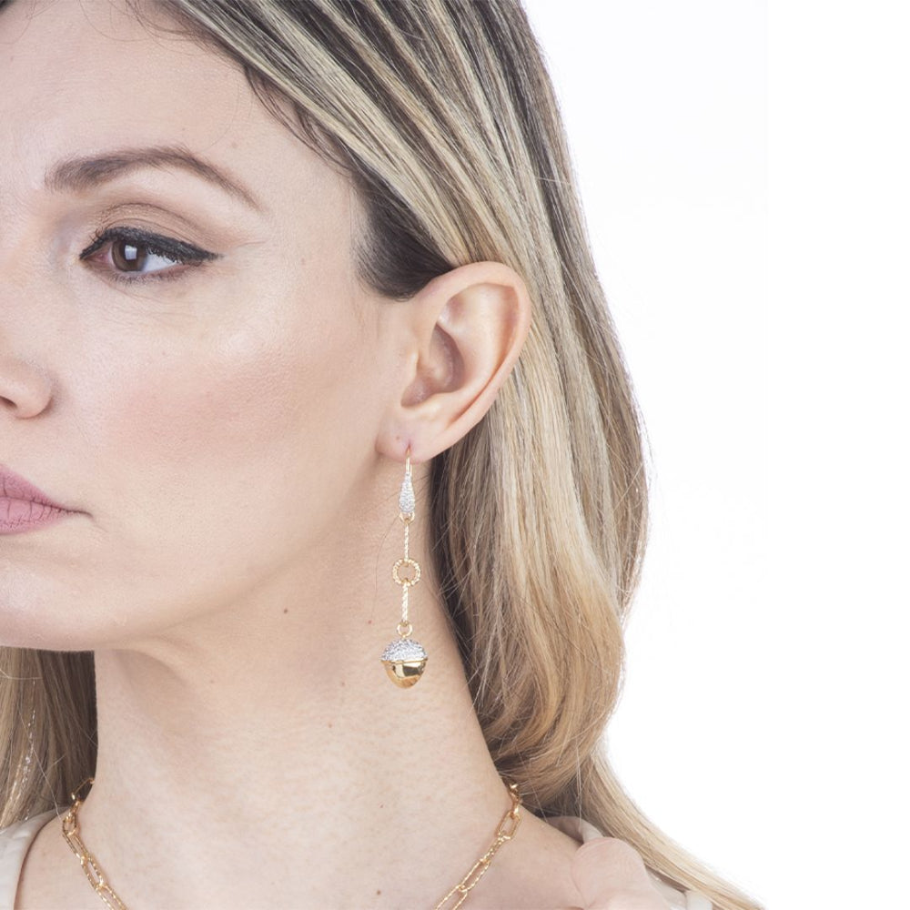 Shop online premium gold plated dangle earrings with moonstone, carnelian and gray agate pyramidal crystals and sparkling cubic zirconia accents.