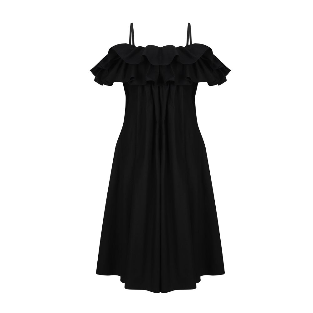 Raw-edged, Round neckline One side handkerchief-hem with patch pocket Adjustable tie belt at waist relaxed silhouette.