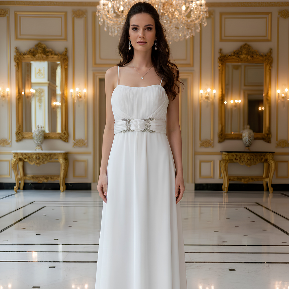Shop online from our exclusive website. Discover the Sable floor-length dress featuring a softly pleated bodice, flowing silhouette, and elegant design for weddings, garden parties, evening events, and special occasions.