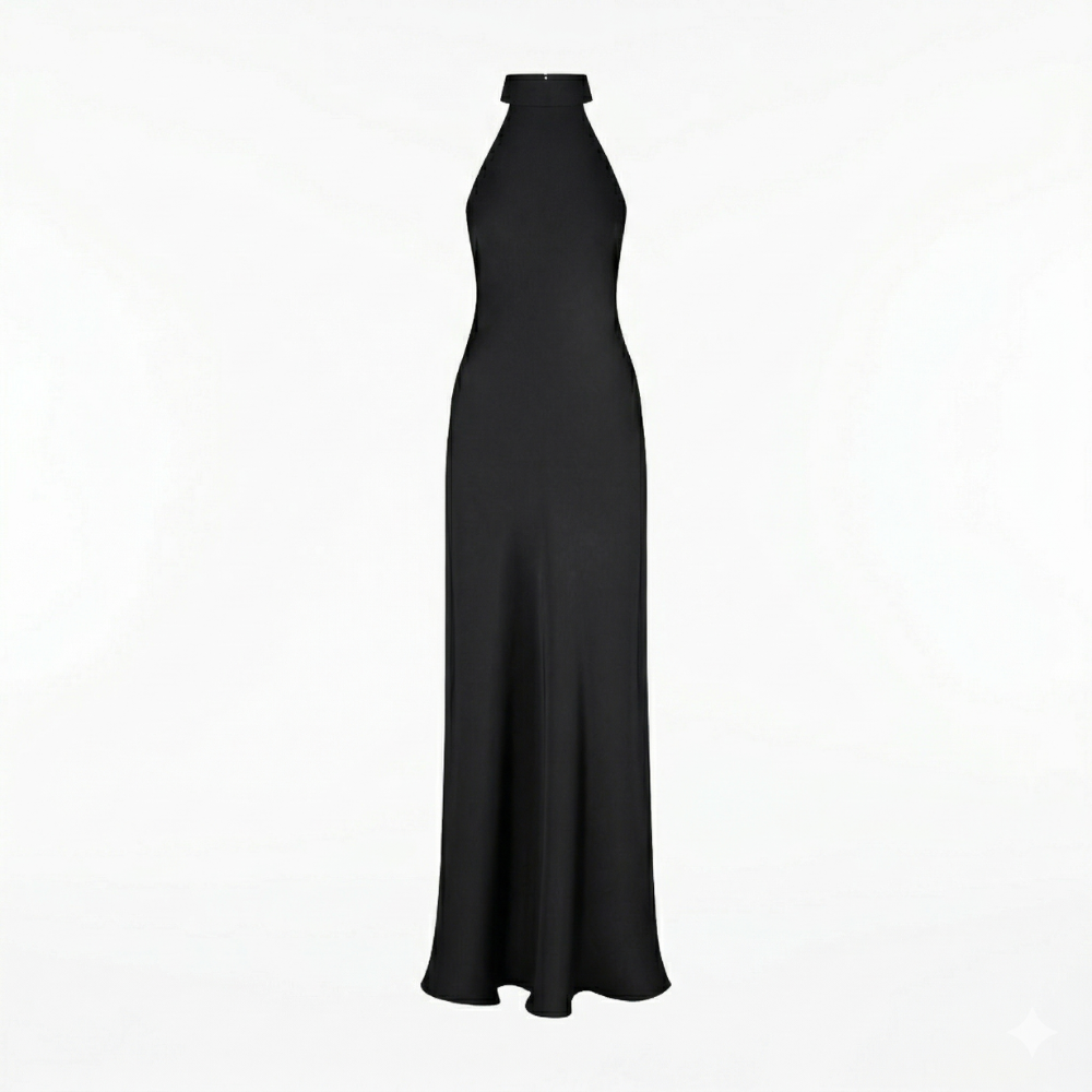 Elegant floor-length dress with a stunning open back for a graceful, timeless look. Shop now at our exclusive clothing website.