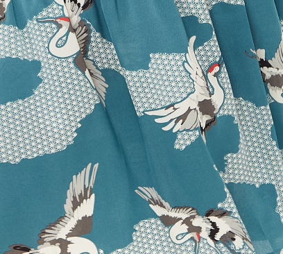 Women's Midi Dress in Mint Green Bird Print with Short Sleeves and Belted Detail by Liquorish