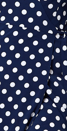 Women's Midi Wrap Dress in Navy with Kimono Sleeves - Chic Big Polka Dot Design by Liquorish