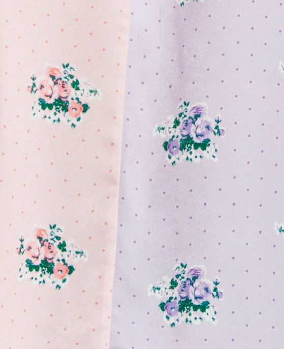Women's Pink And Lilac Floral Print Shirt With Short Sleeves, Button Up Front, Regular Fit, Shirt Collar