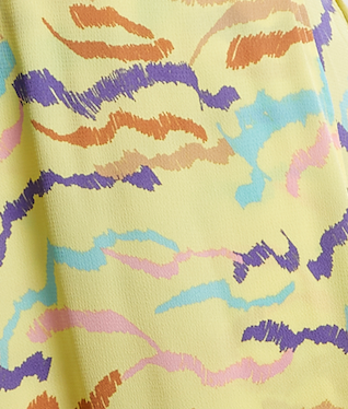 Women's Midi Wrap Dress in Yellow with Kimono Sleeves and Abstract Print - Stylish Design by Liquorish