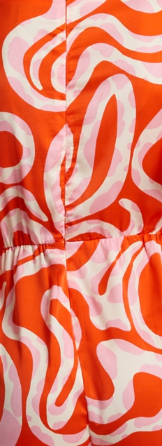 Women's Jumpsuit in Pink and Red with Abstract Print, V Neck, Crossover Front, Short Sleeves, Liquorish