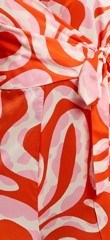 Women's Jumpsuit in Pink and Red Abstract Print with V Neck, Crossover Front, Tie Waist, Wide Legs - Liquorish