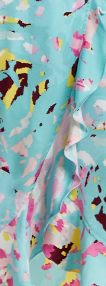 Women's Midi Wrap Dress in Blue Abstract Print with Cold Shoulders and Tie Waist - Elegant Style by Liquorish