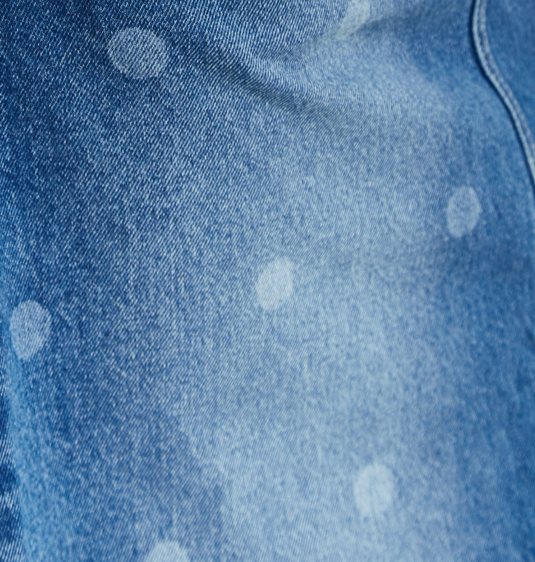 Women's Maxi Polka Dot Denim Skirt with Slit Detail and Belt Loops - 100% Cotton by Liquorish