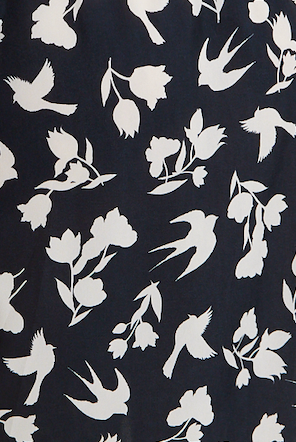 Women's Midi Wrap Dress in Navy with Long Sleeves and Floral & Bird Print - Chic Style by Liquorish