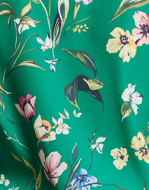 Women's Green Floral Print Long Sleeve Wrap Top with Crossover V Neck and Elasticated Waist