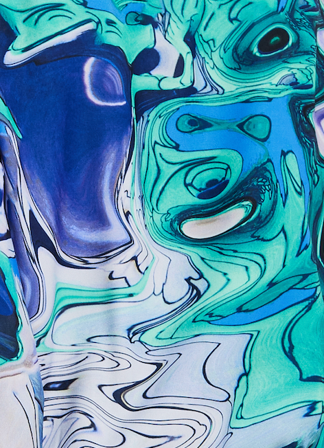 Women's Turquoise Marble Print Wrap Top with Crossover Front, V Neck, Long Sleeves, and Elasticated Waist