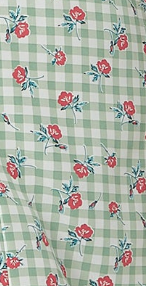 Women's Midi Dress in Green and White Gingham with Floral Print, Short Sleeves and Lace Collar - Liquorish