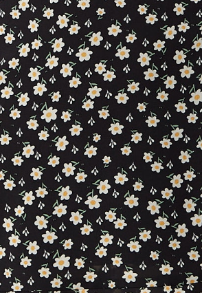 Women's Floral Mini Wrap Dress in Black with Short Sleeves, Button-Up Front, Tie Waist, and Fitted Style for Effortless Elegance