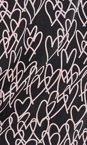 Women's Heart Print Wrap Top in Black with V Neck, Long Sleeves, Tie Waist, and Skinny Fit