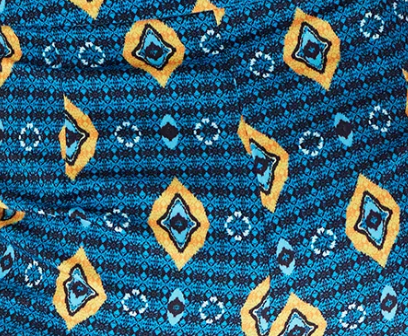 Women's Trousers in Blue, Yellow & Navy with Geometric African Print, High Waisted & Tailored Fit by Liquorish