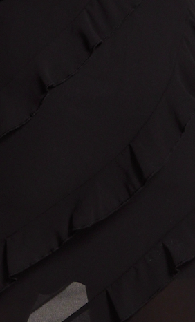 Women's Midi Dress with Spaghetti Straps and Diagonal Frill Detail in Black - Liquorish