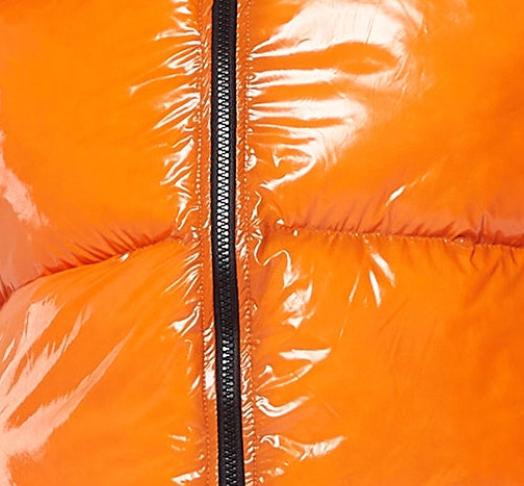 Women's Wet Look Gilet in Orange - Sleeveless, High Neck, Zip Closure, Cropped Fit, Regular Fit, Available in Classic and Bright Colours.