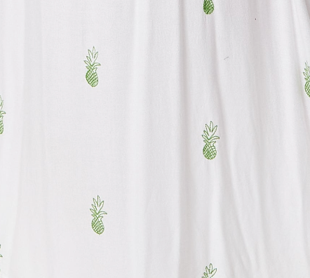 Women's Maxi Dress in White with Short Sleeves and Front Slit, Featuring Green Pineapple Embroidery - Liquorish