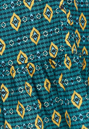 Women's Midi Dress with Tiered Skirt Detail in Green, Yellow & Navy - Short Sleeve - Stylish African Print by Liquorish