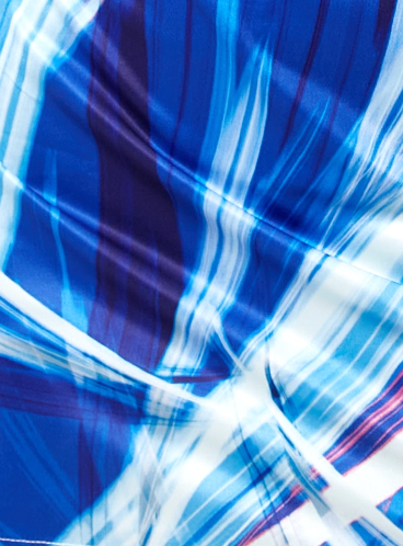 Women's Mini Dress in Blue, White & Pink with High Neck, Full-Length Sleeves, and Cut-out Detail - Liquorish