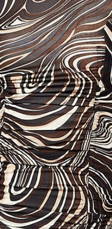 Women's Mini Dress with High Neck, Long Sleeves, Brown Marble Print, Flattering Ruching Detail