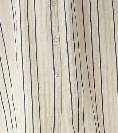 Women's Midi Dress in White with Long Sleeves and Navy Stripes - Elegant Button Up Style by Liquorish