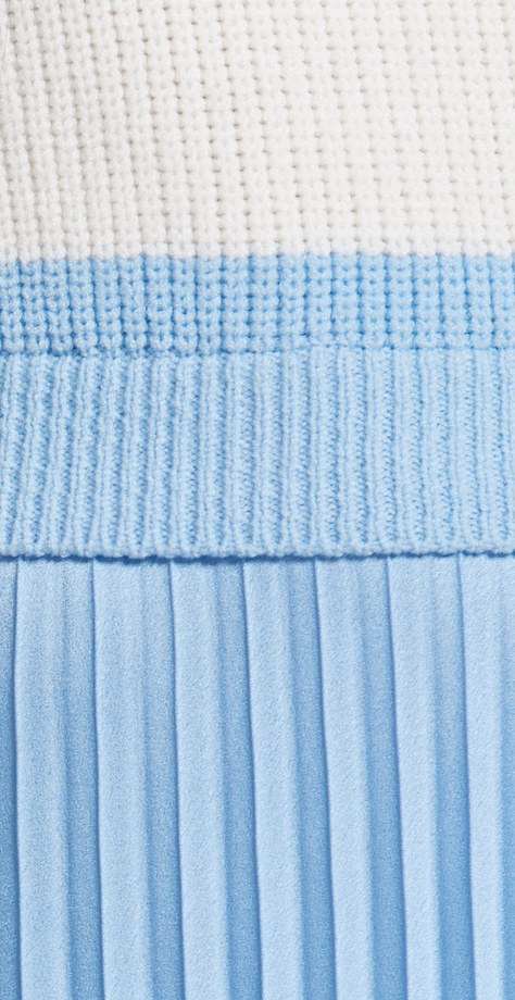 Blue Stripe Turtleneck Pleated Maxi Dress