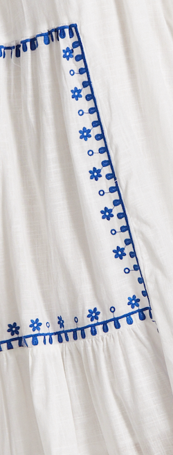 Blue Embroidered White Maxi Dress