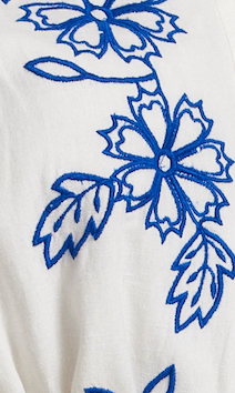 Blue Embroidered Belted White Mini Dress