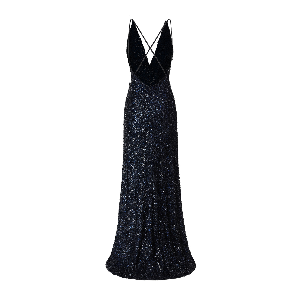 Selene Long Sequin Dress In Midnight Blue