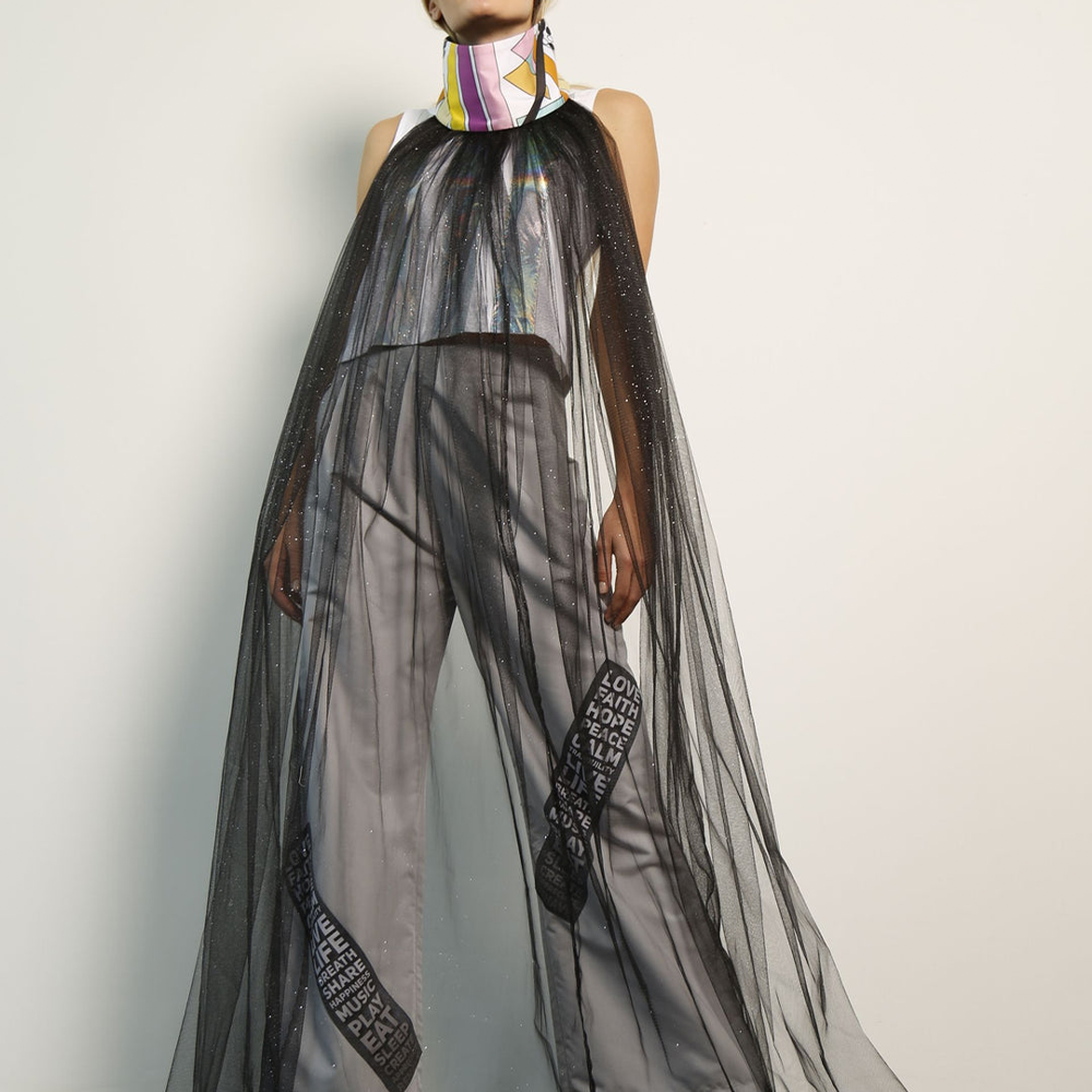 Extravagant Black Sheer Cape Tunic